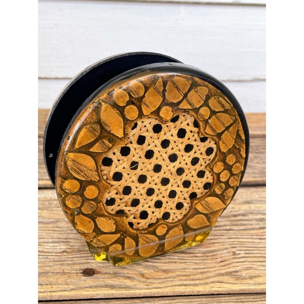 Vintage 1970s Resin Napkin holder Encased Wicker Boho Retro